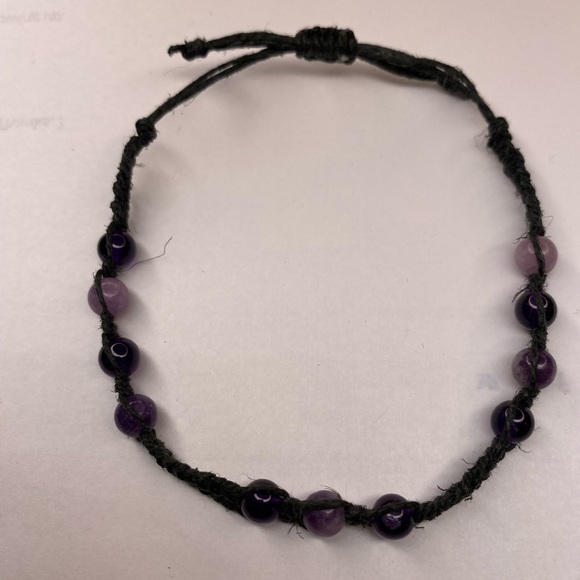 HANDCRAFTED/HANDMADE Natural Amethyst & Purple Lepidolite with Black Hemp Cord - Picture 4 of 5